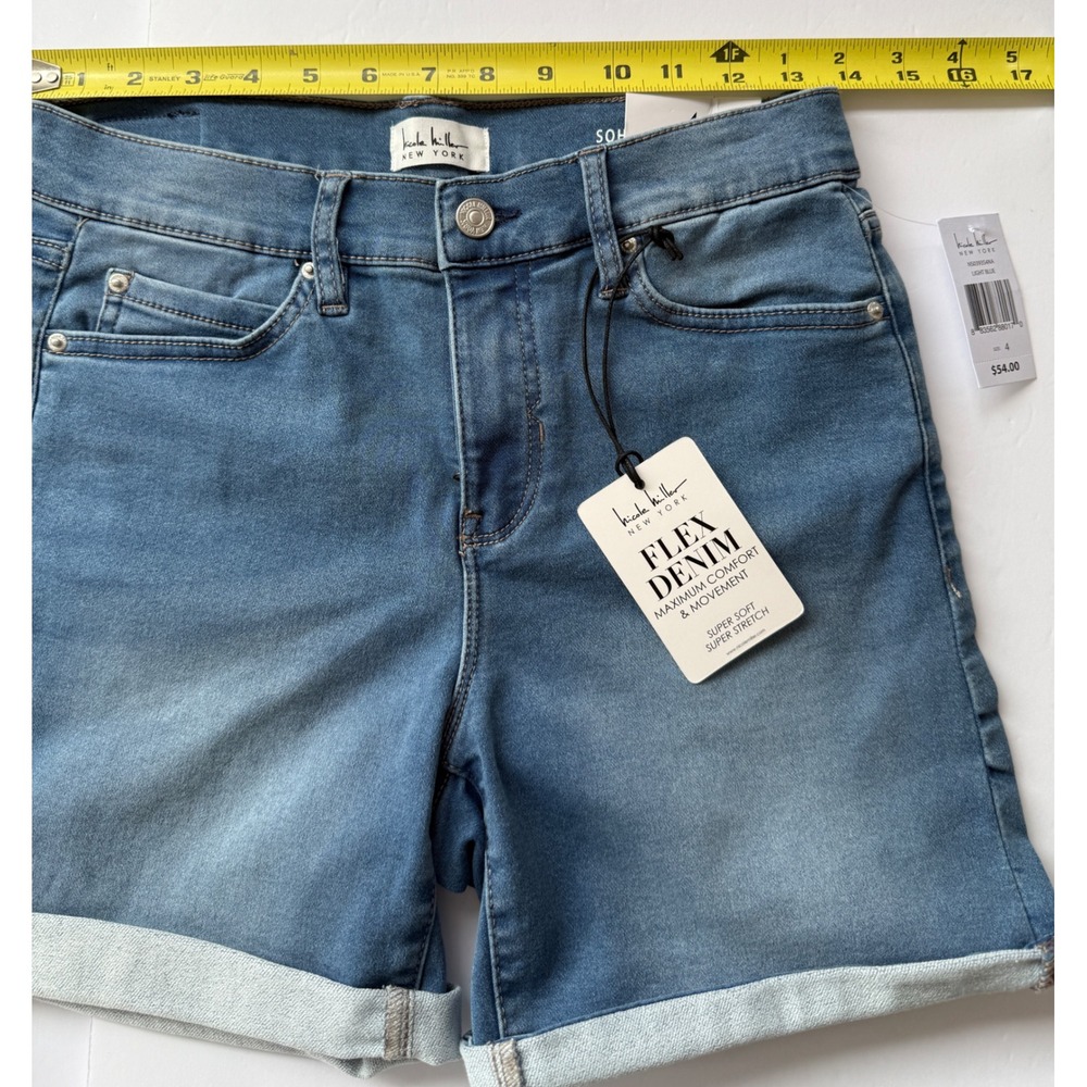 Nicole Miller New York Soho High Rise Flex Denim Shorts Light Blue Cuffed Size 4
